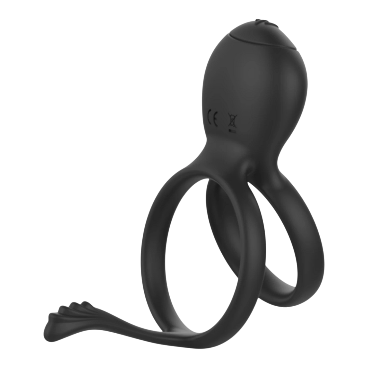 Cockring double anneaux Pépin en silicone noir avec vibrateur intégré et design ergonomique - Oh My God'Z