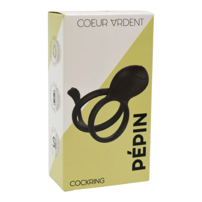 Boîte d'emballage jaune et blanche du cockring vibrant Pépin par Coeur Ardent - Oh My God'Z