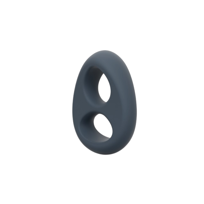 Cockring Dorcel Liquid-Soft gris en silicone souple vu de trois quarts, double anneau penis et testicules - Oh My God'Z