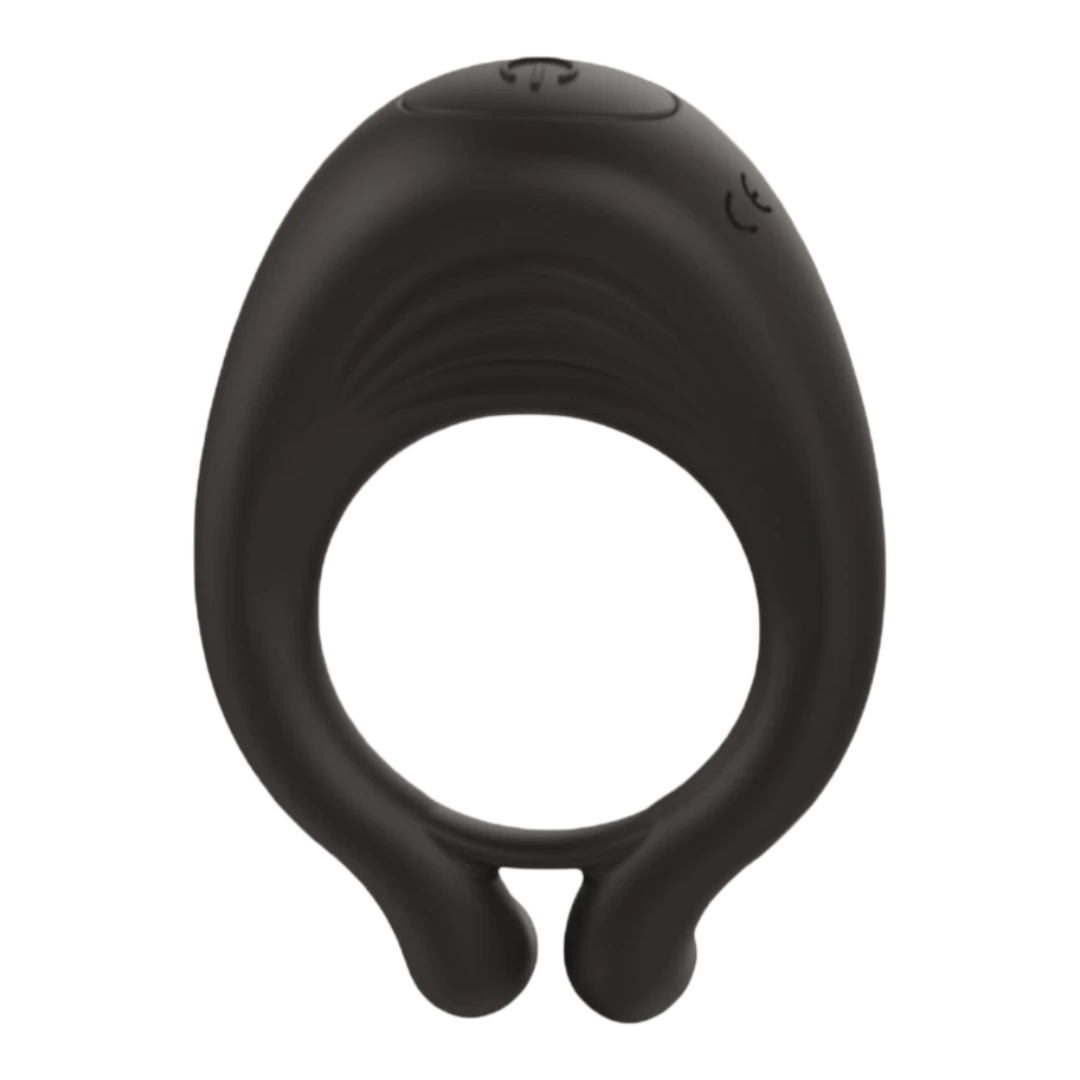 Cockring vibrant Octave noir en silicone médical avec double anneaux et bouton de contrôle - Oh My God'Z