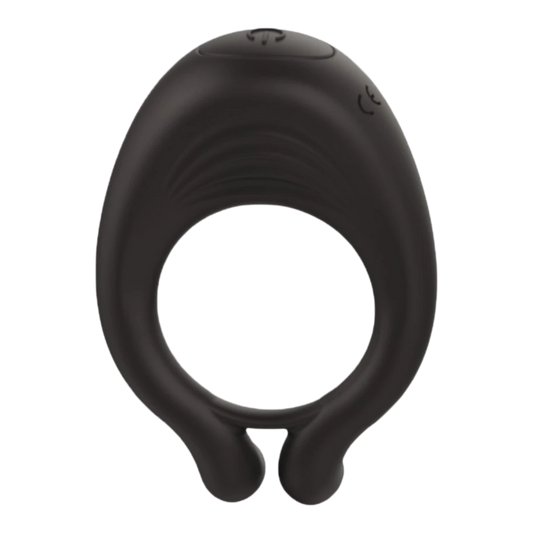 Cockring vibrant Octave noir en silicone médical avec double anneaux et bouton de contrôle - Oh My God'Z