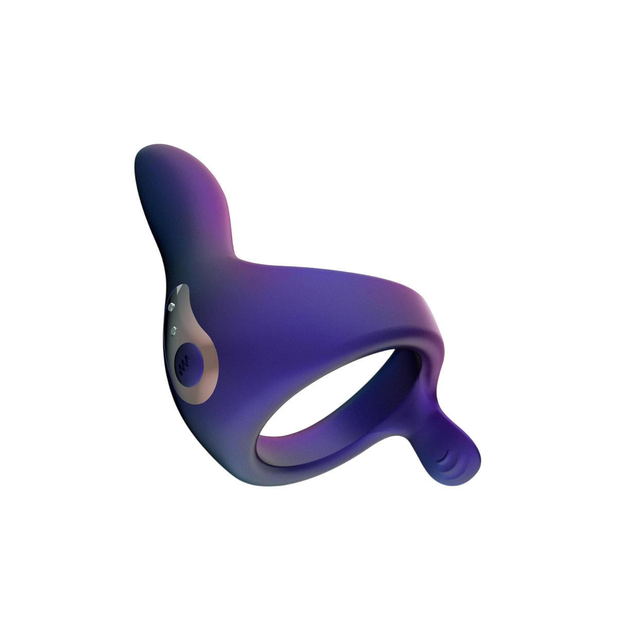 Cockring Solar Hueman silicone violet degrade, vue du bouton de commande et de l'anneau vibrant - Oh My God'Z