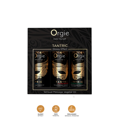 Coffret noir et dore Orgie Tantric Collection avec 3 huiles de massage sensuel 30 ml, effet brillant - Oh My God'Z