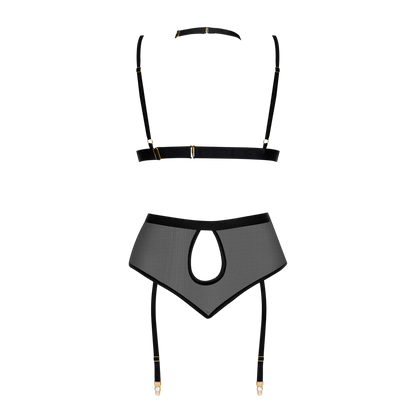 Dos a plat de l'ensemble Cristalyn noir : bretelles elastiques reglables et decoupe keyhole en maille - Oh My God'Z