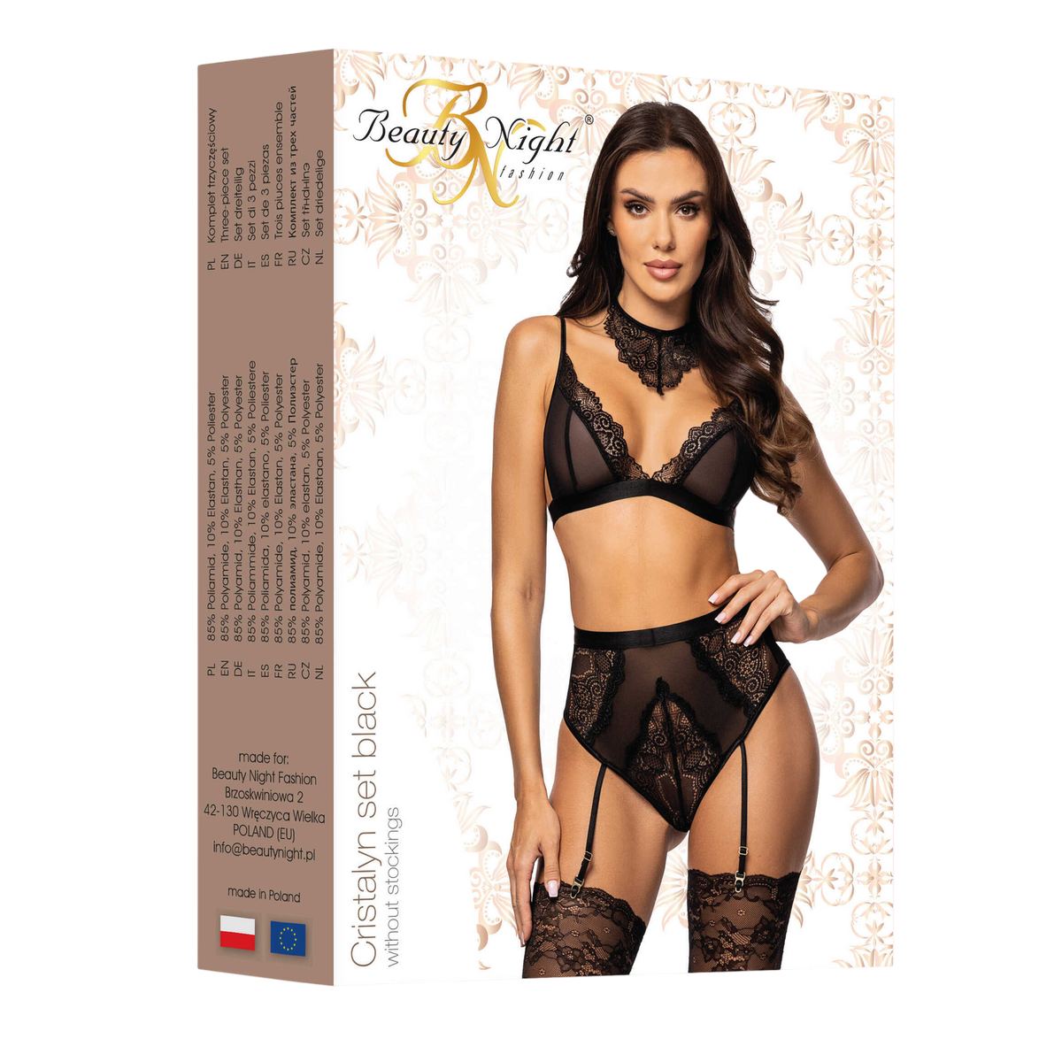 Packaging Beauty Night Cristalyn set black, coffret cadeau avec ensemble lingerie noir en dentelle - Oh My God'Z