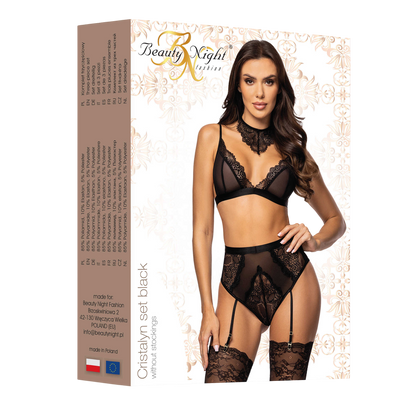 Packaging Beauty Night Cristalyn set black, coffret cadeau avec ensemble lingerie noir en dentelle - Oh My God'Z