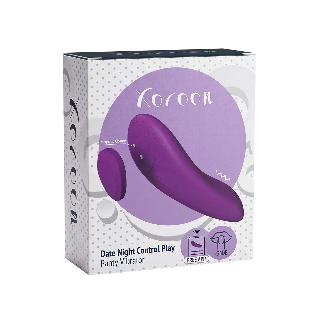 Boite d'emballage de la culotte vibrante connectee Date Night Xocoon violette, application gratuite - Oh My God'Z