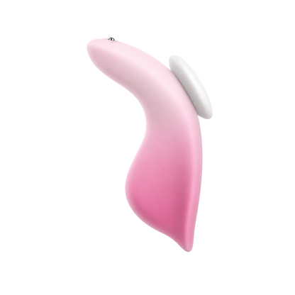 Culotte vibrante Blisswave DIK vue de profil, silicone rose incurve et aimant blanc de maintien - Oh My God'Z