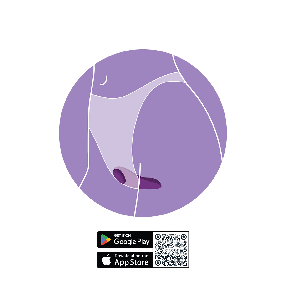 Illustration du port de la culotte vibrante Xocoon violette dans la lingerie et QR codes application - Oh My God'Z