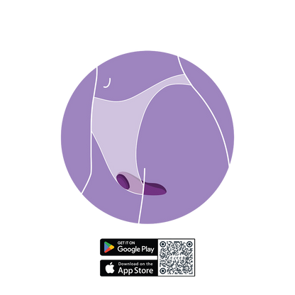 Illustration du port de la culotte vibrante Xocoon violette dans la lingerie et QR codes application - Oh My God'Z