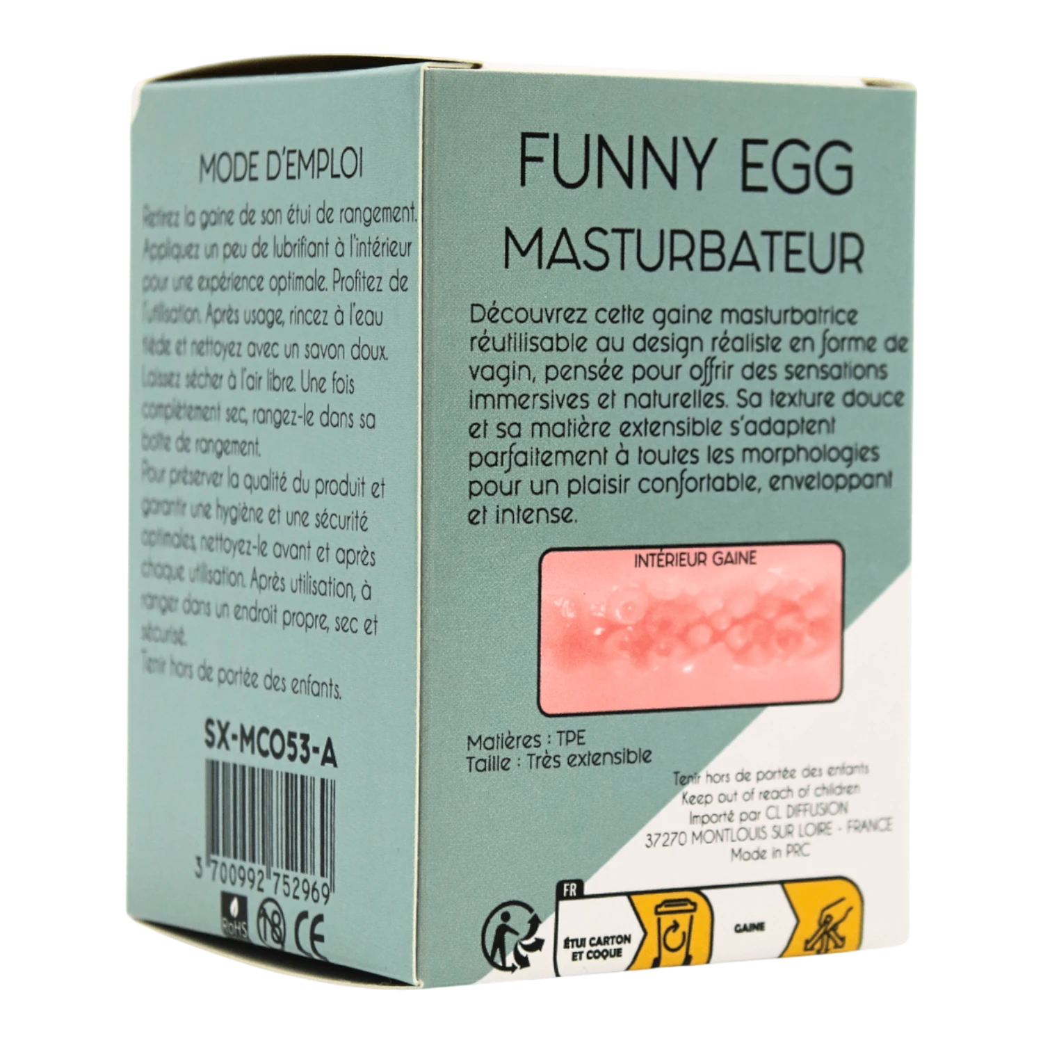 Détails boîte Funny Egg instructions mode emploi masturbateur TPE gaine réutilisable format œuf - Oh My God'Z