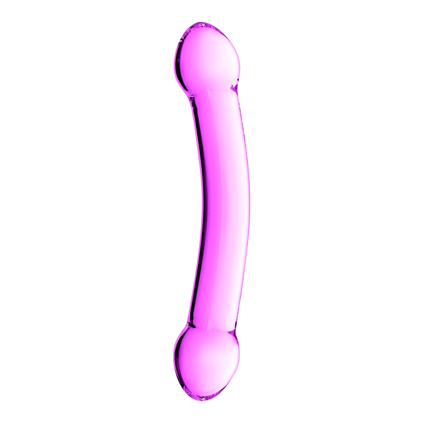 Double gode en verre rose transparent avec extrémités arrondies, surface lisse et brillante - Oh My God'Z