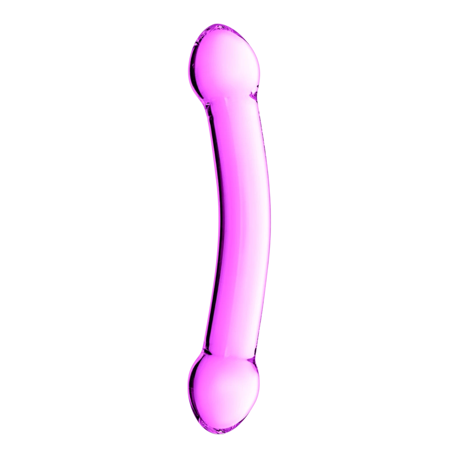 Double gode en verre rose transparent avec extrémités arrondies, surface lisse et brillante - Oh My God'Z