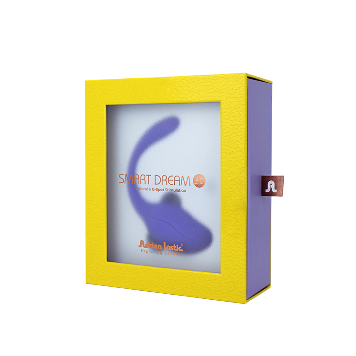 Coffret jaune et violet du Double Stimulateur Smart Dream 3.0 Adrien Lastic avec fenetre transparente - Oh My God'Z
