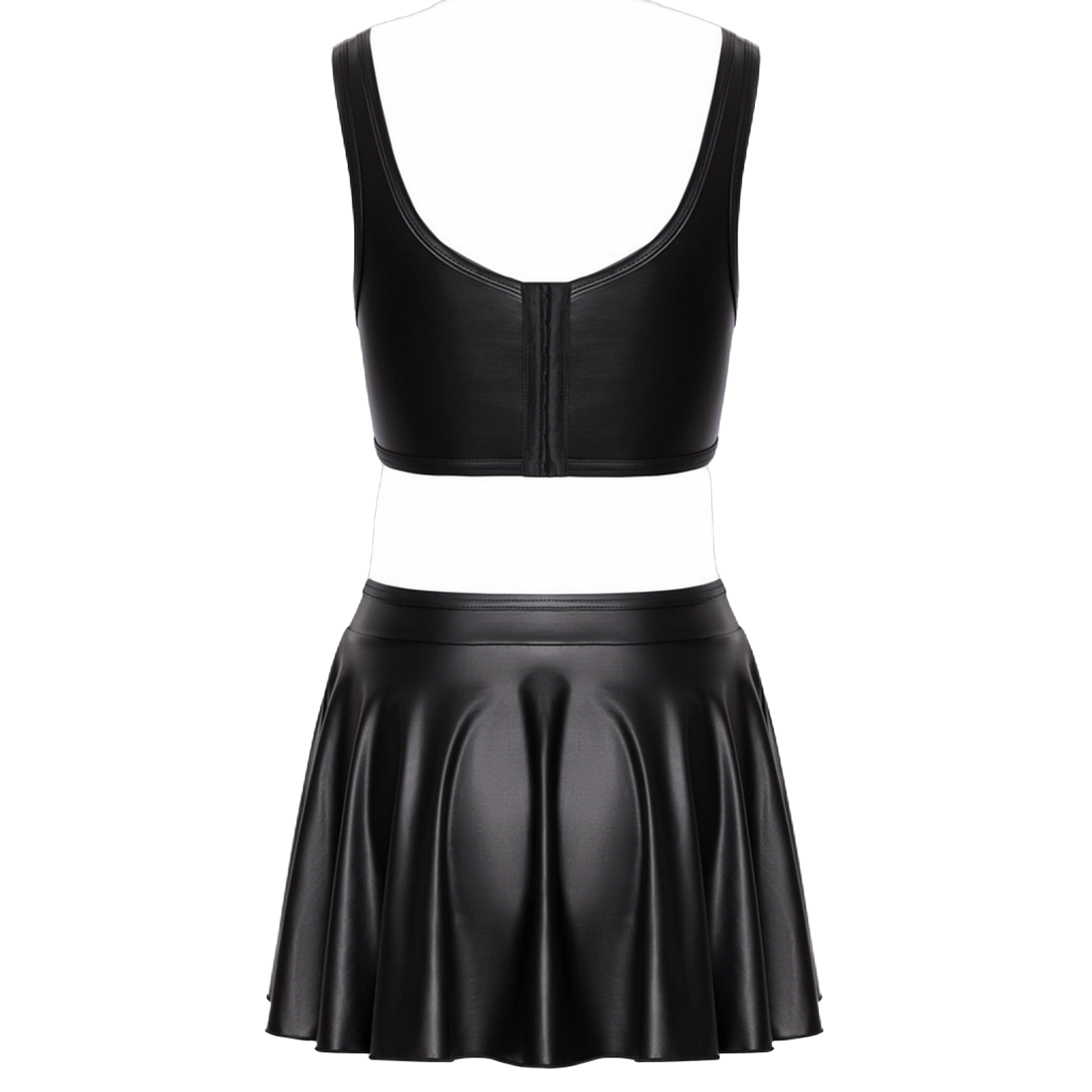 Vue arrière à plat du bustier structuré et de la mini-jupe évasée noir mat Cottelli PARTY