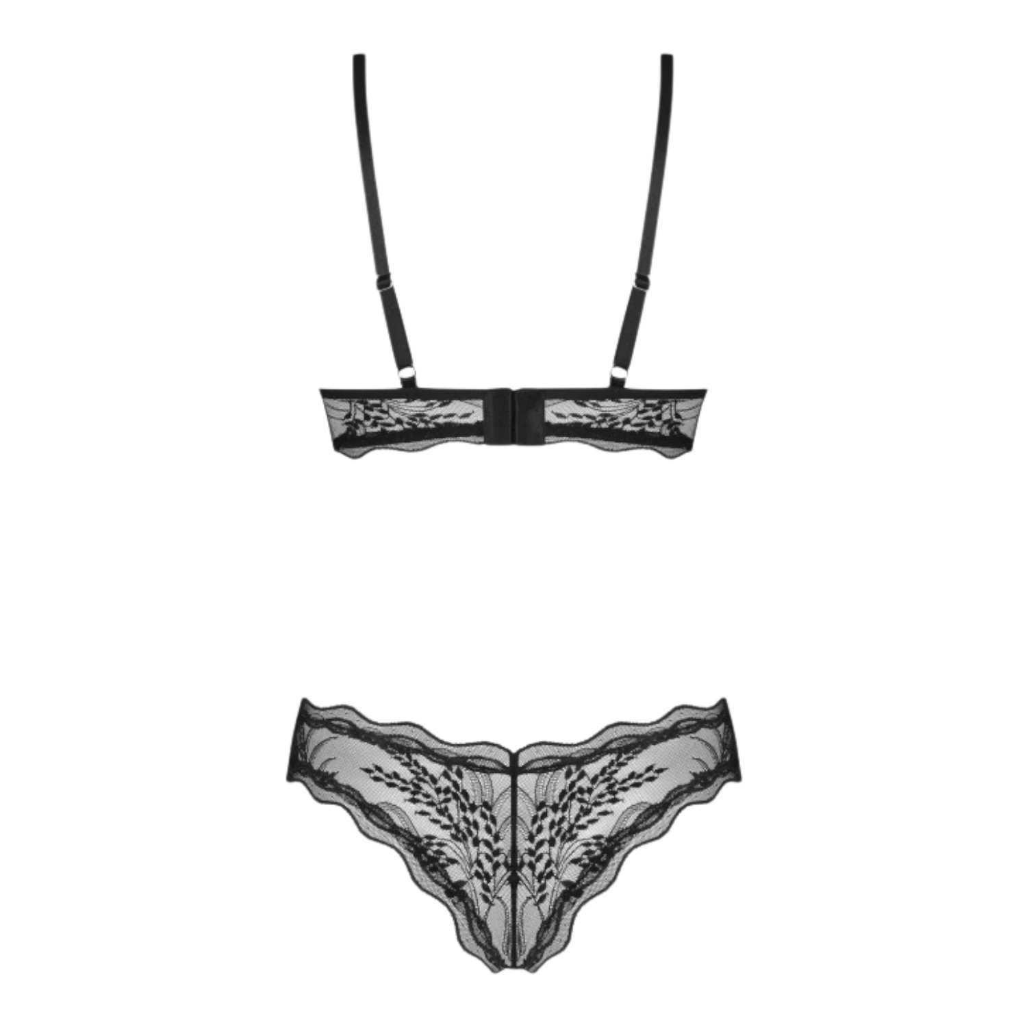 Vue arrière soutien-gorge noir à armatures avec fermeture ajustable et culotte assortie en dentelle - Oh My God'Z