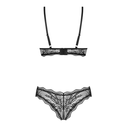 Vue arrière soutien-gorge noir à armatures avec fermeture ajustable et culotte assortie en dentelle - Oh My God'Z