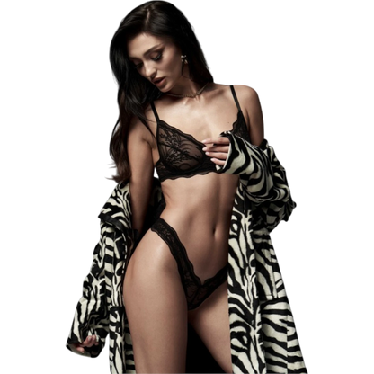 Ensemble lingerie noire Perisia en dentelle transparente à motif floral avec bretelles réglables - Oh My God'Z