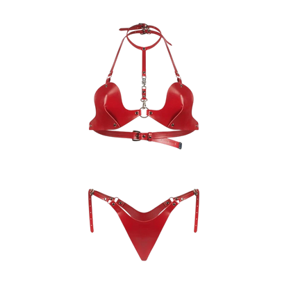 Détail produit ensemble Inferro rouge soutien-gorge avec anneaux argentés et string taille haute - Oh My God'Z