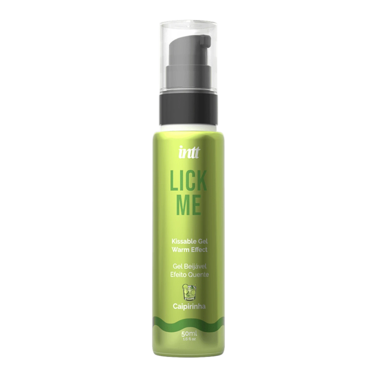Flacon pompe gel embrassable Lick Me Caipirinha effet chauffant vert dégradé sur fond blanc - Oh My God'Z
