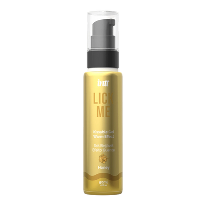 Flacon pompe gel embrassable effet chaud saveur miel Lick Me jaune doré 50ml fond blanc - Oh My God'Z