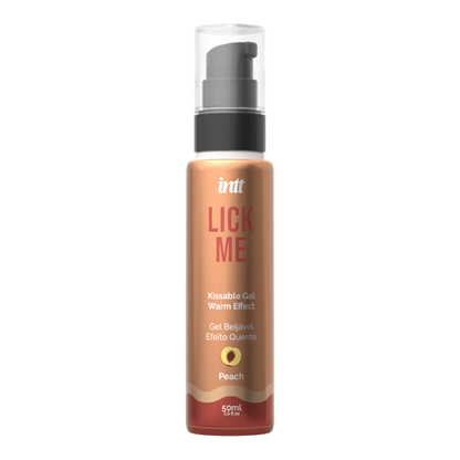 Flacon pompe gel chauffant Lick Me saveur pêche INTT 50ml orange sur fond blanc - Oh My God'Z