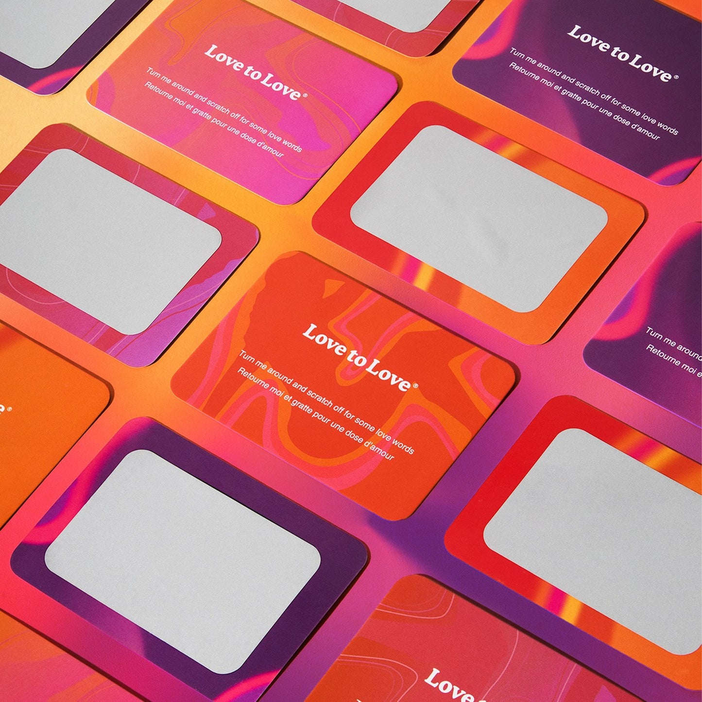 Cartes à gratter Love to Love couleurs vives orange, rose, violet avec zones blanches personnalisables - Oh My God'Z