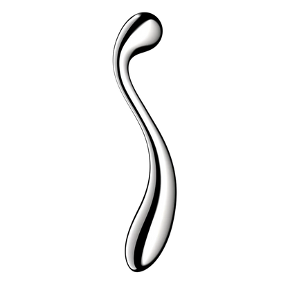 Gode métallique Star Force 4 en acier inoxydable argenté, tige courbée lisse sur fond blanc - Oh My God'Z