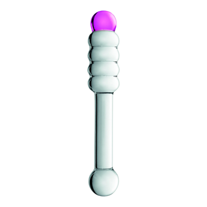 Gode en verre bicolore Glossy avec 5 boules transparentes et tête rose, design élégant - Oh My God'Z