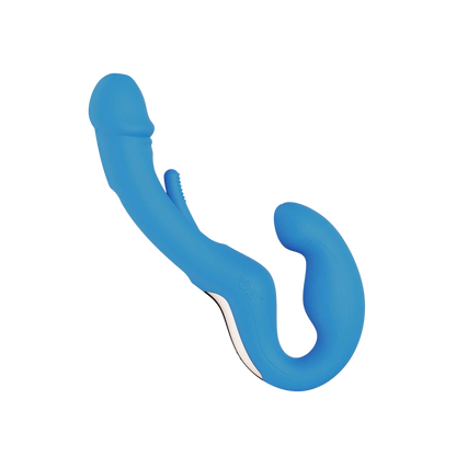 Accessoire intime Harmony Duo strap-on vibrant bleu double stimulation en silicone doux - Oh My God'Z