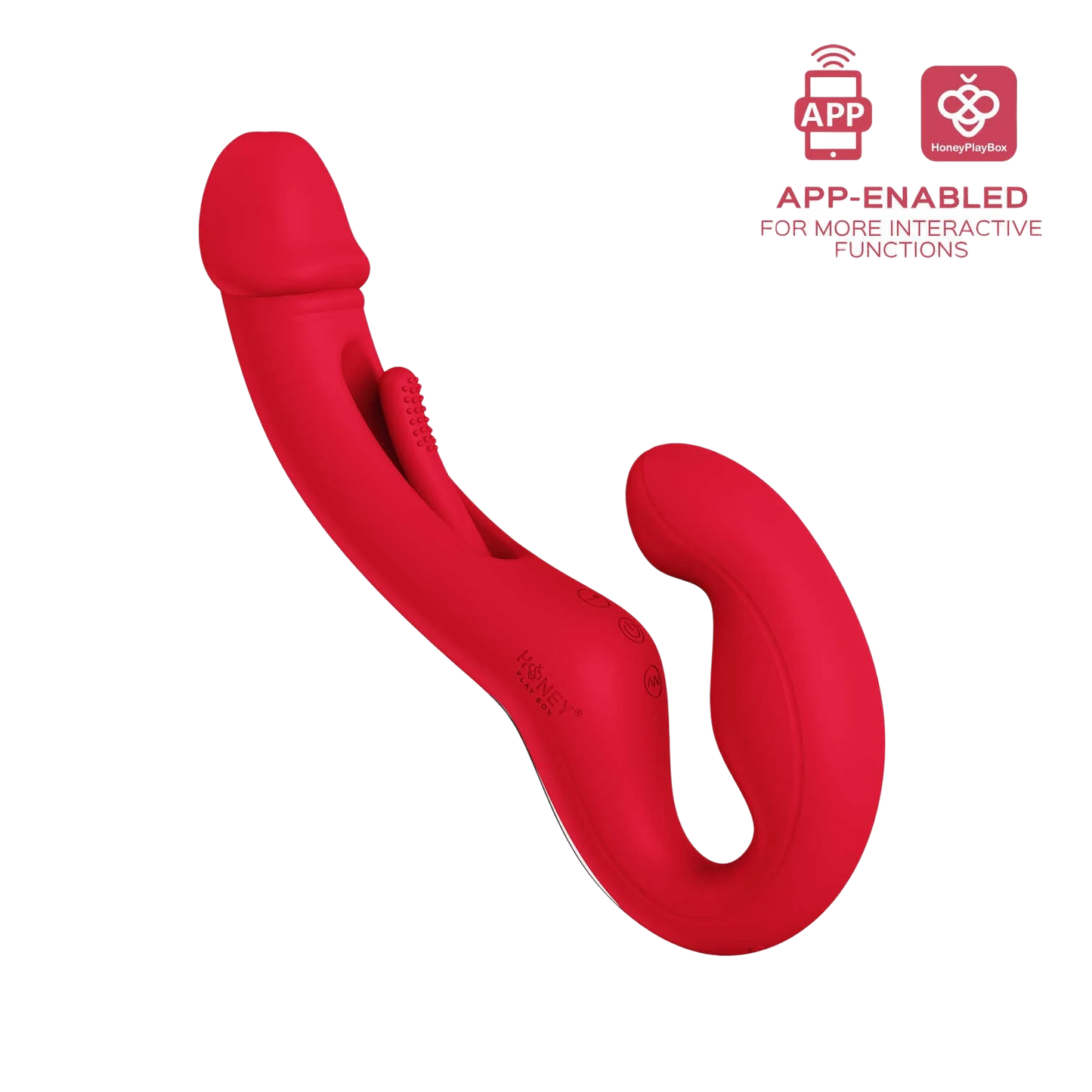 Strap-on double stimulation rouge Harmony Duo avec contrôle application, silicone lisse - Oh My God'Z