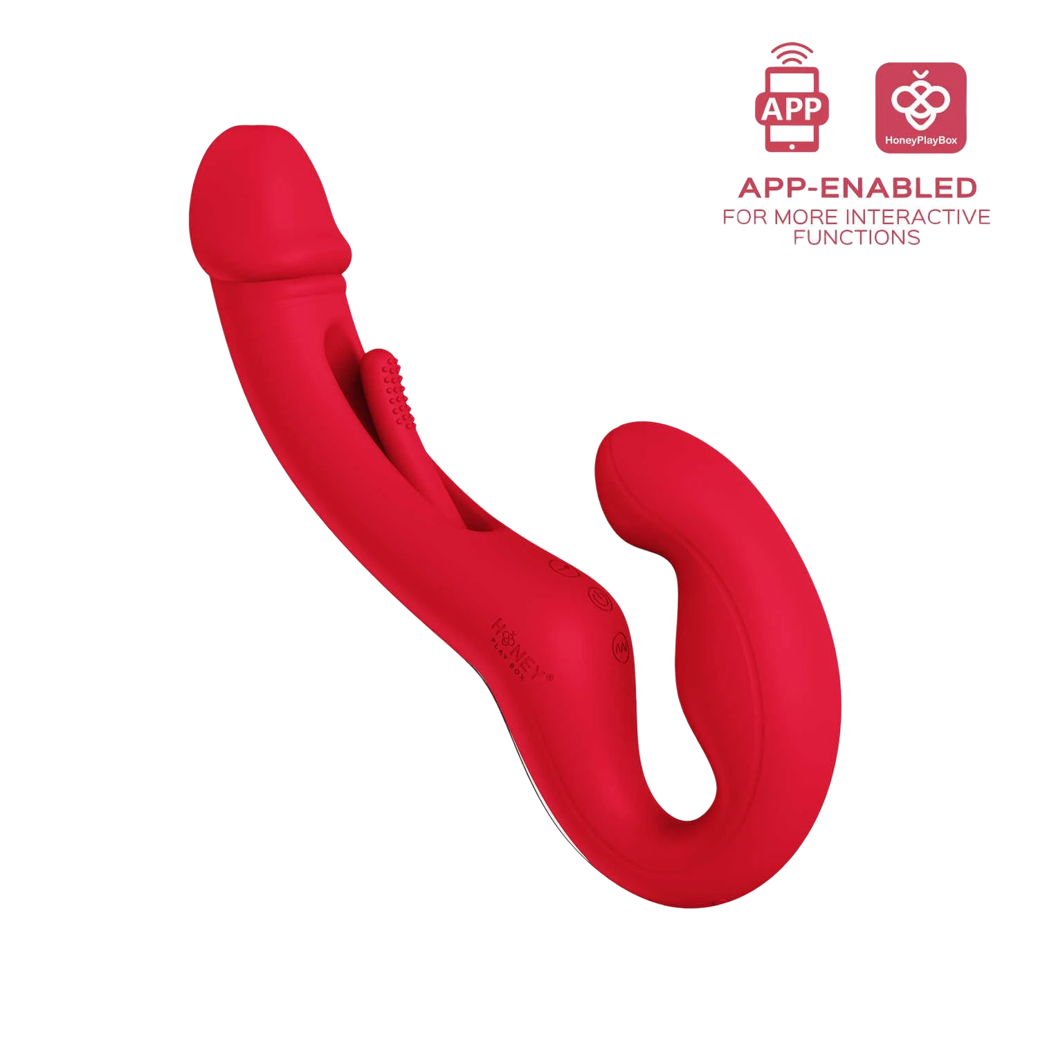 Strap-on double stimulation rouge Harmony Duo avec contrôle application, silicone lisse - Oh My God'Z