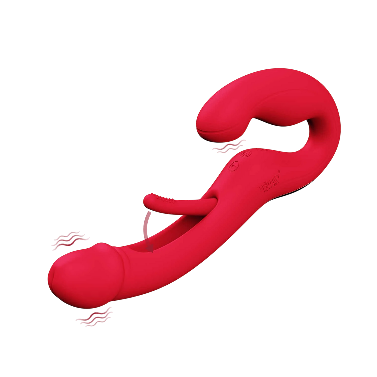 Strap-on vibrant Harmony Duo rouge en forme de U avec fonction tapotage et vibrations - Oh My God'Z