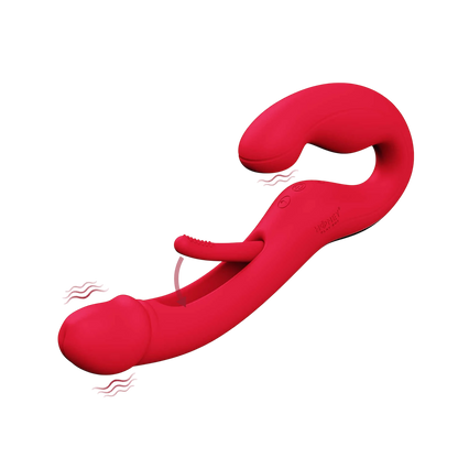 Strap-on vibrant Harmony Duo rouge en forme de U avec fonction tapotage et vibrations - Oh My God'Z