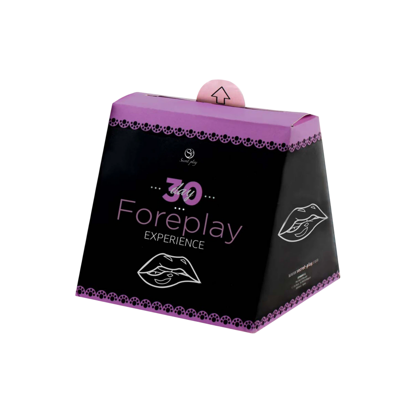 Coffret jeu de cartes 30 jours défis préliminaires, boîte pyramide noir et violet avec bouton rose - Oh My God'Z