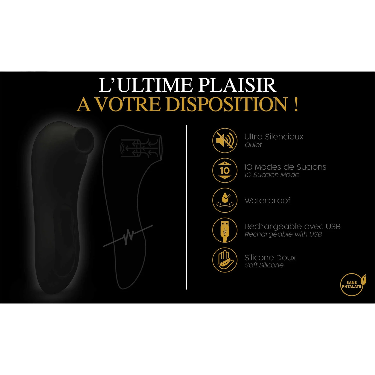 Caractéristiques Le Maxi : ultra silencieux, 10 modes, waterproof, rechargeable USB, silicone doux - Oh My God'Z