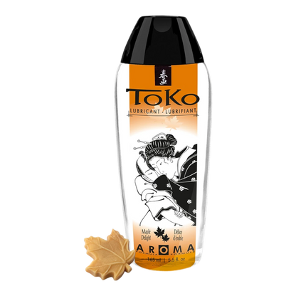 Flacon lubrifiant Toko Aroma saveur érable 165ml, étiquette orange et noire avec illustration geisha - Oh My God'Z
