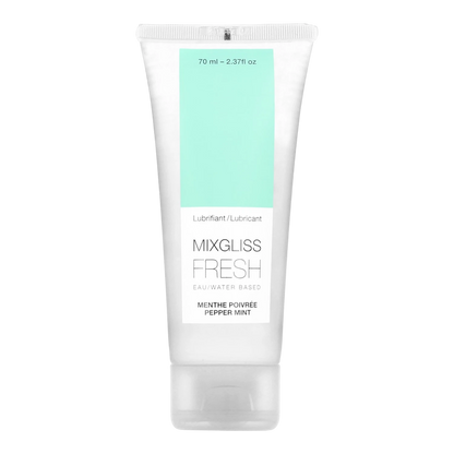Tube de lubrifiant Mixgliss Fresh menthe poivrée 70ml, base eau, étiquette blanc et vert - Oh My God'Z