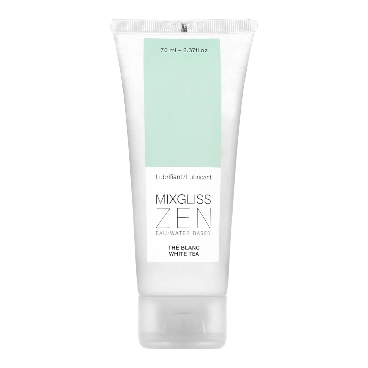 Tube de lubrifiant intime Mixgliss Zen parfum thé blanc, base eau, 70ml, packaging blanc et menthe - Oh My God'Z