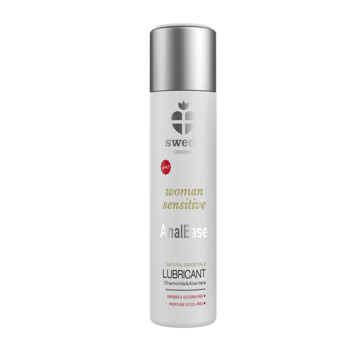 Flacon de lubrifiant intime Swede AnalEase Woman Sensitive 120ml, blanc et argent - Oh My God'Z
