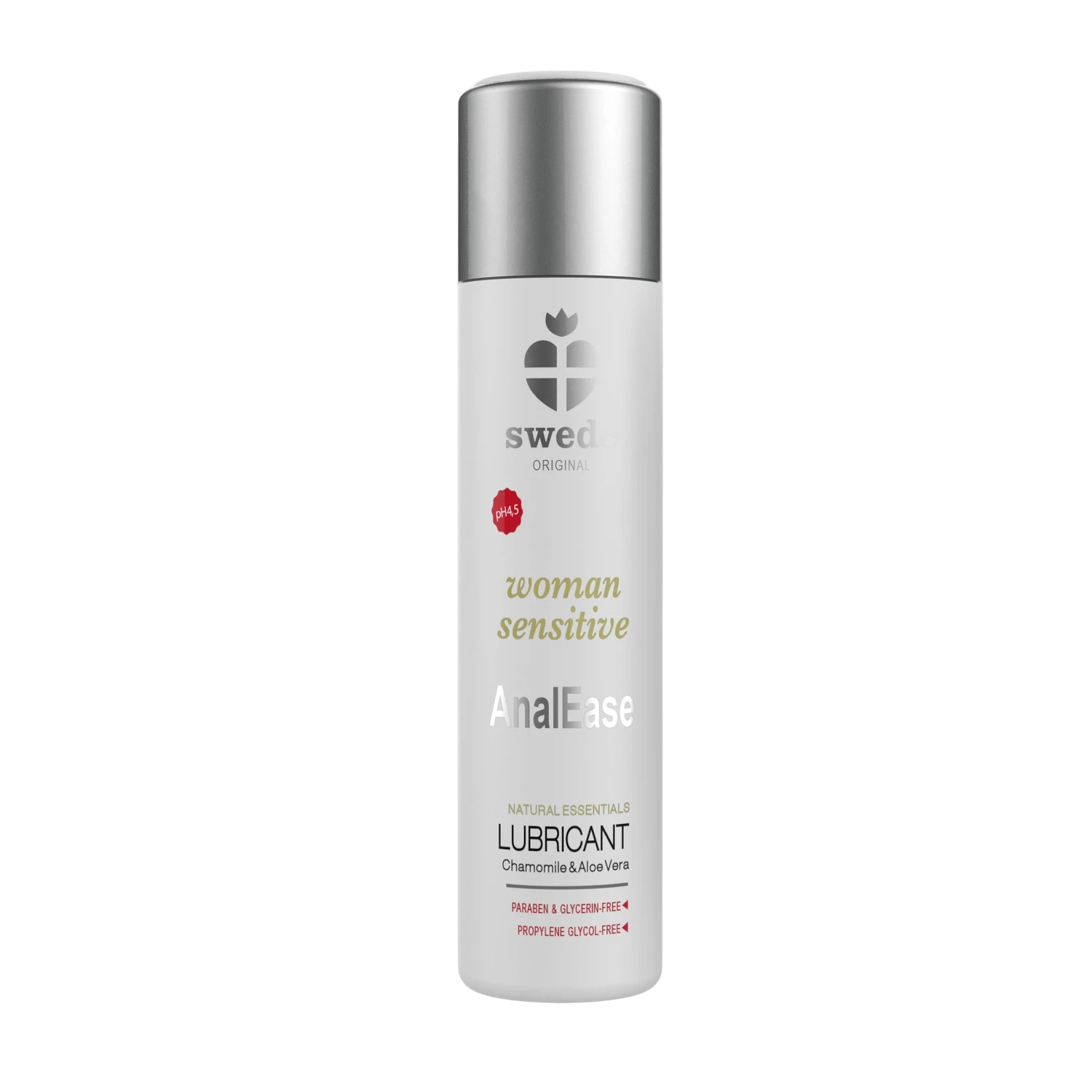 Flacon de lubrifiant intime Swede AnalEase Woman Sensitive 120ml, blanc et argent - Oh My God'Z