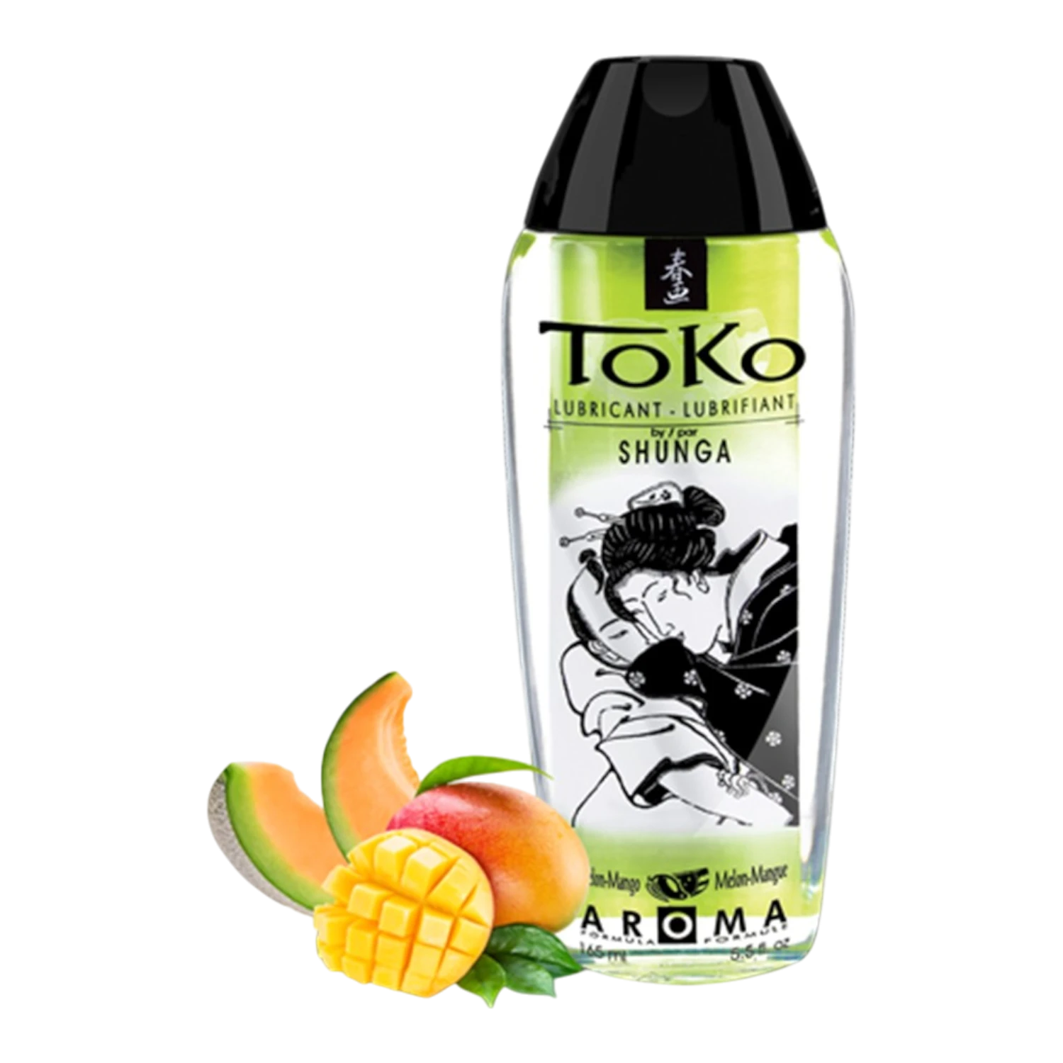 Lubrifiant Toko Shunga arôme melon mangue en flacon transparent 165ml avec fruits frais - Oh My God'Z