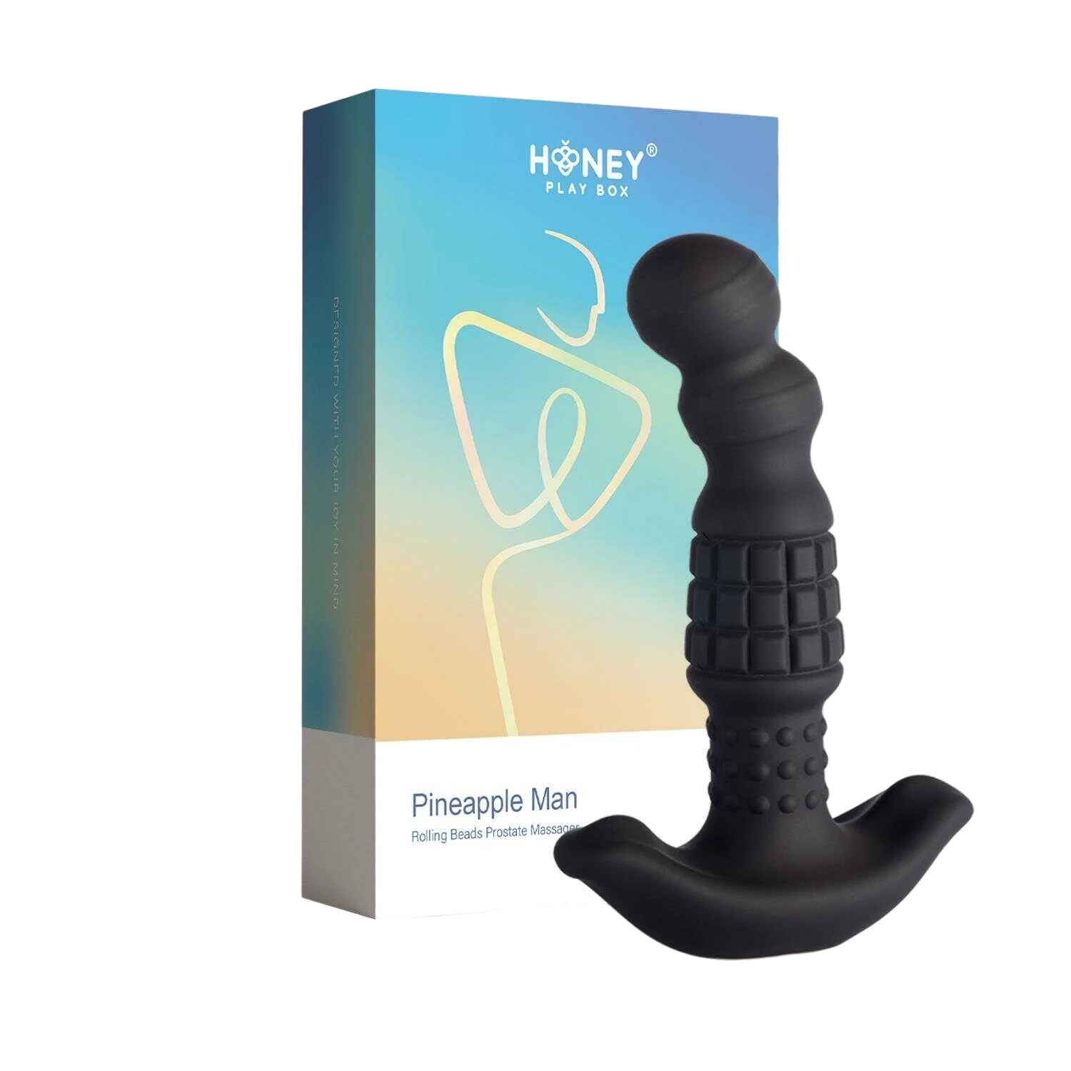 Masseur prostatique vibrant noir Pineapple Man avec billes roulantes et sa boite bleue Honey Play Box - Oh My God'Z