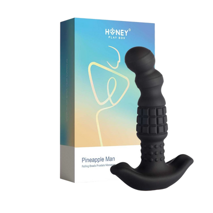 Masseur prostatique vibrant noir Pineapple Man avec billes roulantes et sa boite bleue Honey Play Box - Oh My God'Z