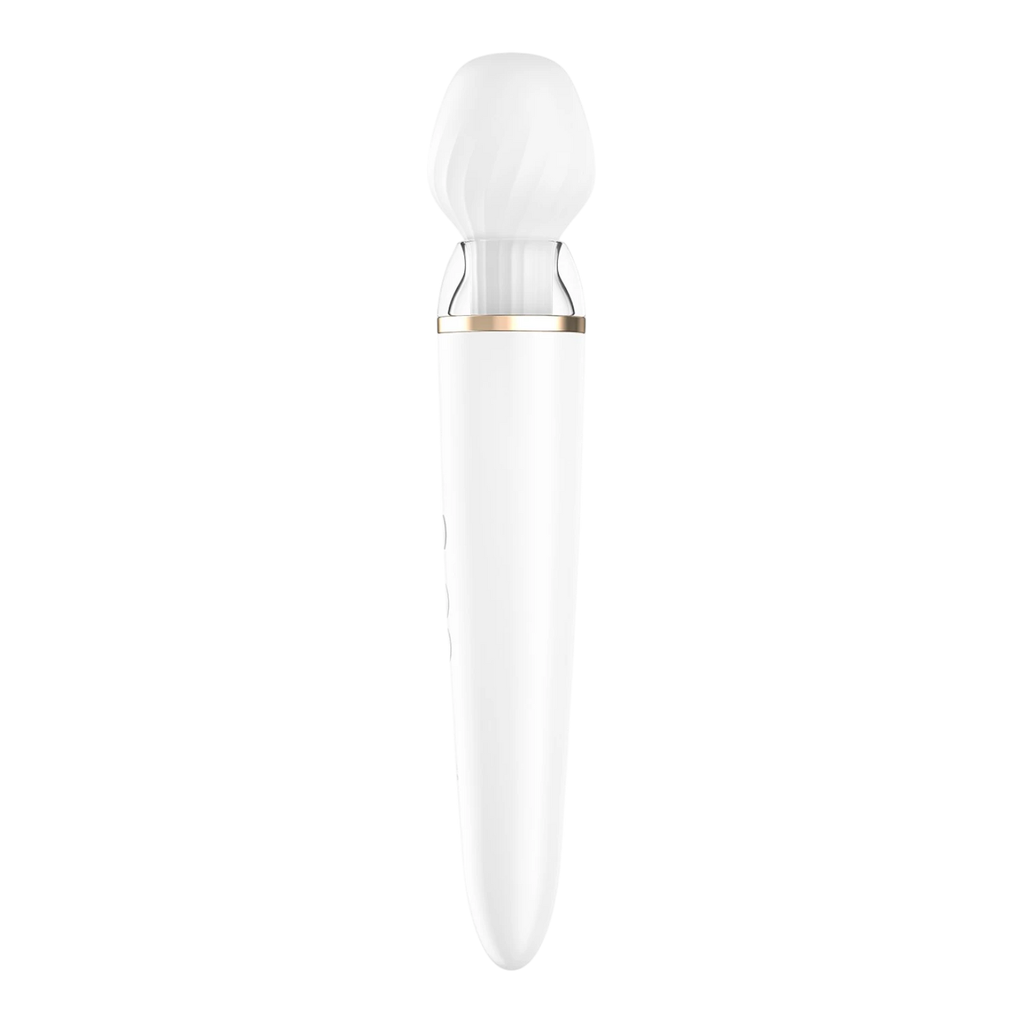 Masseur Satisfyer Double Wand blanc avec embout rond vue profil gauche, design épuré élégant - Oh My God'Z