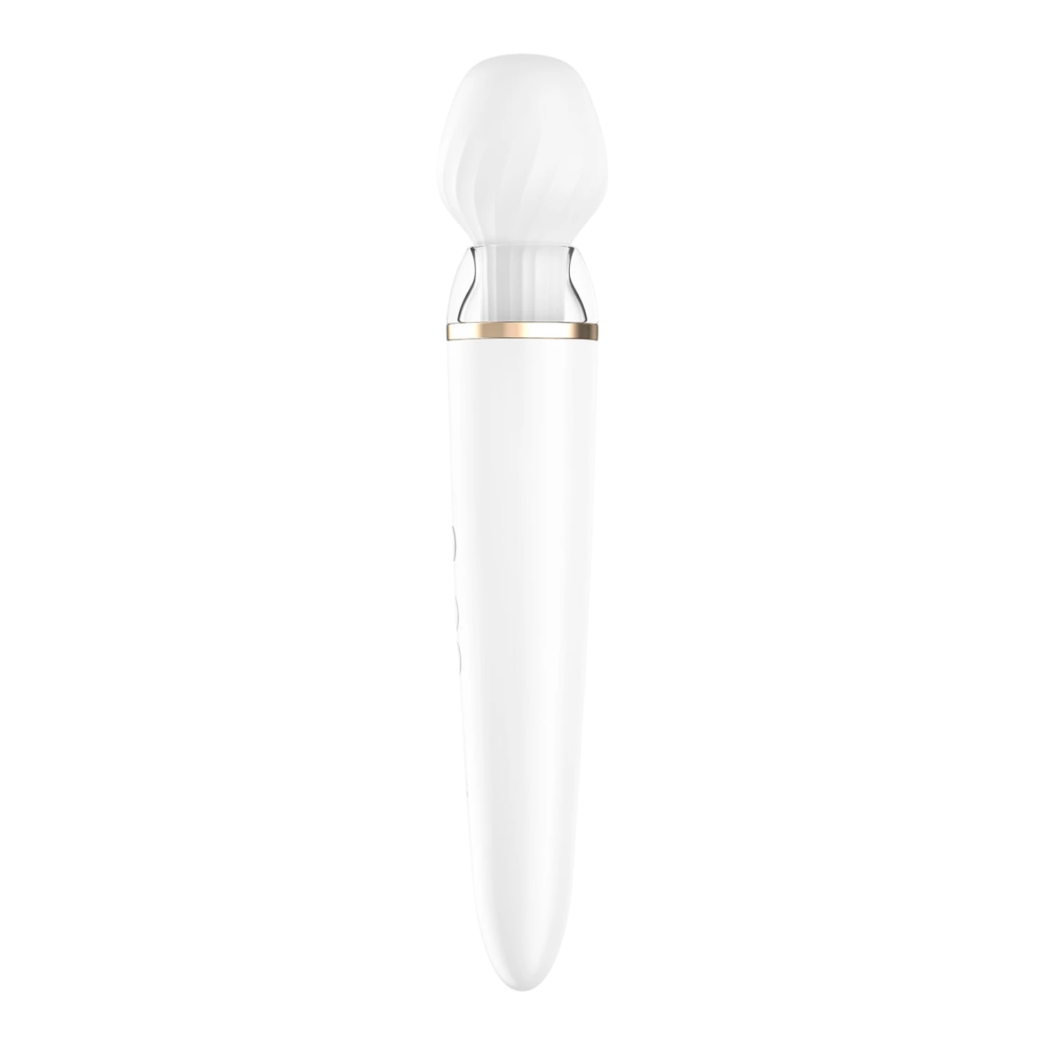 Masseur Satisfyer Double Wand blanc avec embout rond vue profil gauche, design épuré élégant - Oh My God'Z