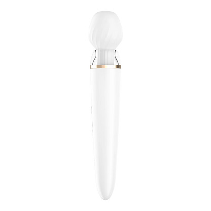 Masseur Satisfyer Double Wand blanc avec embout rond vue profil gauche, design épuré élégant - Oh My God'Z
