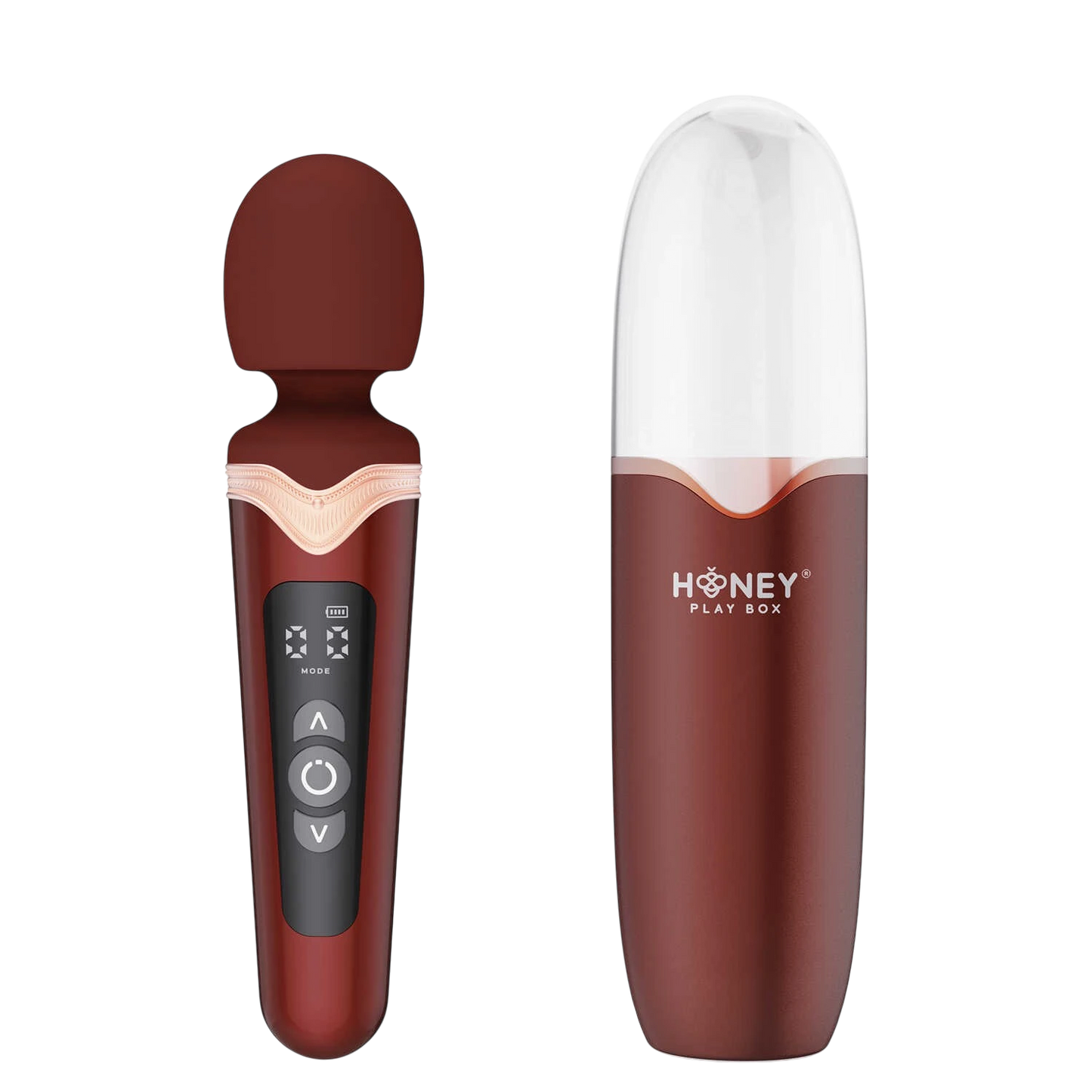 Dimensions du wand Stormi bordeaux et son étui de charge magnétique blanc, silicone et ABS - Oh My God'Z