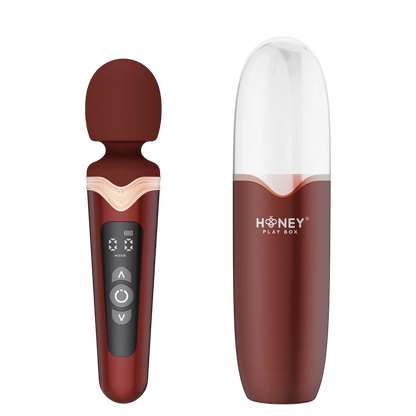 Dimensions du wand Stormi bordeaux et son étui de charge magnétique blanc, silicone et ABS - Oh My God'Z