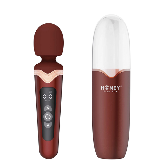 Dimensions du wand Stormi bordeaux et son étui de charge magnétique blanc, silicone et ABS - Oh My God'Z
